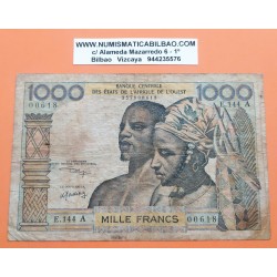COSTA DE MARFIL 1000 FRANCOS 1965 JEFE TRIBAL Letra A Pick 103.AJ BILLETE CIRCULADO @RARO@ West African States IVORY COAST