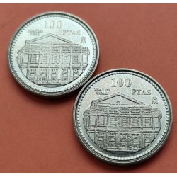 2 monedas x @ERROR PERLAS UNIDAS@ 100 PESETAS 1997 TEATRO REAL LATON Flor de Lis ARRIBA+ABAJO SC- VARIANTE CATALOGADA España