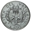 VATICANO 100 LIRAS 1989 CIGUEÑAS y PAPA JUAN PABLO II KM.216 MONEDA DE ACERO SC