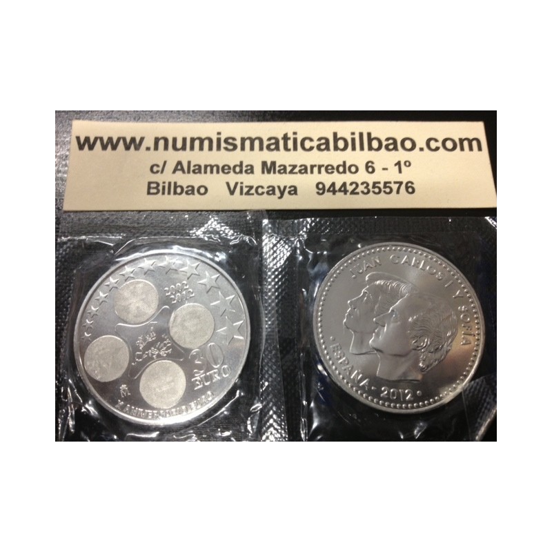 ESPAÑA 30 EUROS 2012 X ANIVERSARIO DEL EURO MONEDA DE PLATA CONMEMORATIVA Edición Limitada SC EN BOLSA ORIGINAL DEL BANCO