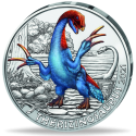 6ª moneda AUSTRIA 3 EUROS 2021 Serie DINOSAURIOS - THERIZINOSAURUS NICKEL SC COLORES SE ILUMINA EN LA NOCHE Österreich