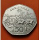 ISLA DE MAN 50 PENIQUES 1980 AB CHRISTMAS DILIGENCIA y BARCO NAVIDAD KM.71 MONEDA DE NICKEL SC @ESCASA@ 50 Pence UK colony