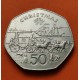 ISLA DE MAN 50 PENIQUES 1980 AB CHRISTMAS DILIGENCIA y BARCO NAVIDAD KM.71 MONEDA DE NICKEL SC @ESCASA@ 50 Pence UK colony