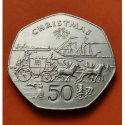 GIBRALTAR 50 PENIQUES 1989 CHRISTMAS KM*31 NICKEL PROOF 50 Pence