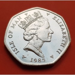 ISLA DE MAN 50 PENIQUES 1984 BARCO VIKINGO 500 AÑOS COLLEGE OF ARMS 3º Retrato KM.148 MONEDA DE NICKEL LUJO 50 Pence UK colony