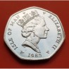 ISLA DE MAN 50 PENIQUES 1984 BARCO VIKINGO 500 AÑOS COLLEGE OF ARMS 3º Retrato KM.148 MONEDA DE NICKEL LUJO 50 Pence UK colony