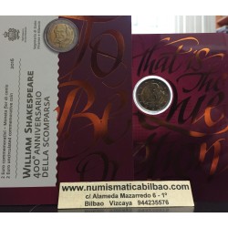SAN MARINO 2 EUROS 2016 WILLIAM SHAKESPEARE 400 ANIVERSARIO SC MONEDA CONMEMORATIVA ESTUCHE BLISTER COINCARD