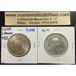 SUIZA 5 FRANCOS 1965 B GUILLERMO TELL y ESCUDO KM.40 MONEDA DE PLATA EBC Switzerland 5 Francs silver
