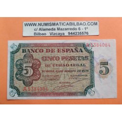 ESPAÑA 5 PESETAS 1938 BURGOS Serie A 5384084 Pick 110A BILLETE EBC- Spain banknote