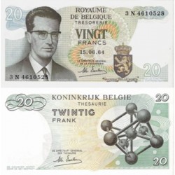 BELGICA 20 FRANCOS 1964 JUNIO 15 ATOMIUM y REY BALDUINO Pick 138 BILLETE SC Belgium Belgie 20 Francs