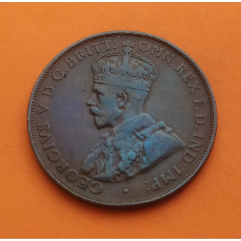AUSTRALIA 1 PENIQUE 1924 REY JORGE V @TIPO NO CANGURO@ KM.23 MONEDA DE BRONCE MBC 1 Penny GEORGIUS V