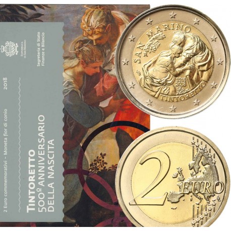 @RARA@ SAN MARINO 2 EUROS 2018 TINTORETTO 500 AÑOS DE SU NACIMIENTO SC MONEDA EN ESTUCHE/BLISTER