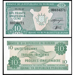 BURUNDI 10 FRANCOS 1997 FILIGRANA Y ESCUDO Pick 33D BILLETE SC Africa UNC BANKNOTE 10 Francs Amafranga