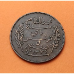 TUNEZ 5 CENTIMOS 1916 A MUHAMMAD AL-NASIR BEY Francais Protectorat KM.235 MONEDA DE BRONCE MBC @MUESCAS@ Tunisia Tunisie