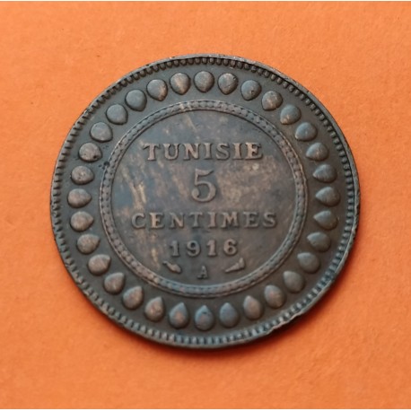 TUNEZ 5 CENTIMOS 1916 A MUHAMMAD AL-NASIR BEY Francais Protectorat KM.235 MONEDA DE BRONCE MBC @MUESCAS@ Tunisia Tunisie