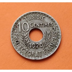 TUNEZ 10 CENTIMOS 1920 VALOR REY MUHAMMAD V KM.243 MONEDA DE NICKEL MBC Tunisia 10 Centimes