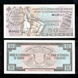 BURUNDI 50 FRANCOS 1991 NATIVO y ESCUDO Pick 28C BILLETE SC BANKNOTE UNC Francs Amafaranga