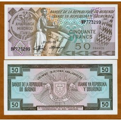 BURUNDI 50 FRANCOS 1993 NATIVO y ESCUDO Pick 28C BILLETE SC BANKNOTE UNC Francs Amafaranga
