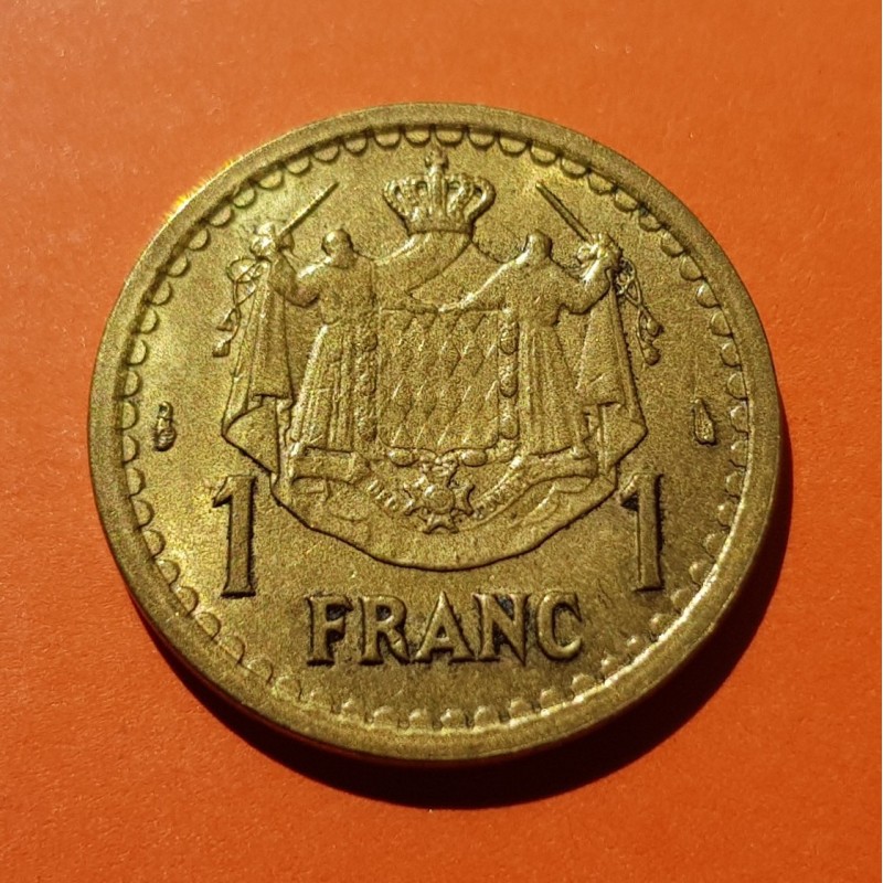 MONACO 1 FRANCO 1945 PRINCIPE LUIS II KM.120A MONEDA DE LATON EBC- POST Epoca NAZI III REICH WWII