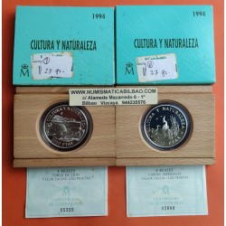 2 monedas x ESPAÑA 2000 PESETAS 1994 TOROS DE LIDIA y GARZAS IMPERIALES CULTURA y NATURALEZA 1ª SERIE PLATA ESTUCHE DETERIORADO