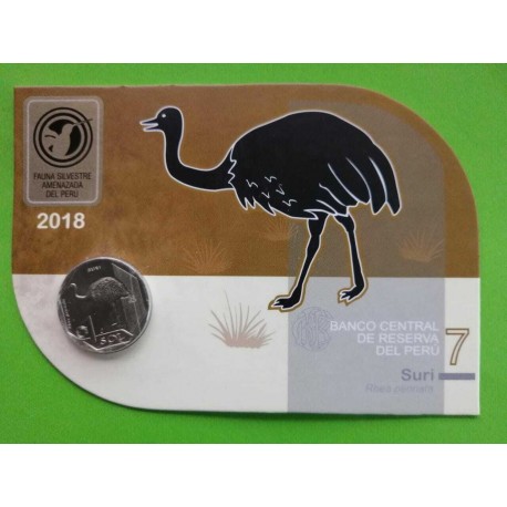 PERU 1 SOL 2018 SURI AVESTRUZ KM.106 MONEDA DE ALPACA SIN CIRCULAR BLISTER DE CARTON BANCO CENTRAL DE PERU