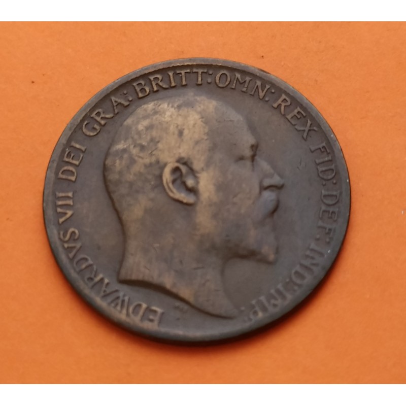 INGLATERRA 1 PENIQUE 1910 BRITANNIA EDUARDO VII KM.794.2 MONEDA DE BRONCE MBC UK 1 penny coin
