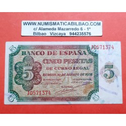 ESPAÑA 5 PESETAS 1938 BURGOS Serie J 0571374 Pick 110A BILLETE MBC @DOBLECES@ Spain banknote