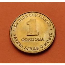 NICARAGUA 1 CORDOBA 1987 GORRO DE SANDINO LIDER REVOLUCIONARIO KM.43A MONEDA DE LATON SC-