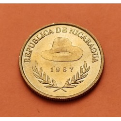 NICARAGUA 1 CORDOBA 1987 GORRO DE SANDINO LIDER REVOLUCIONARIO KM.43A MONEDA DE LATON SC-