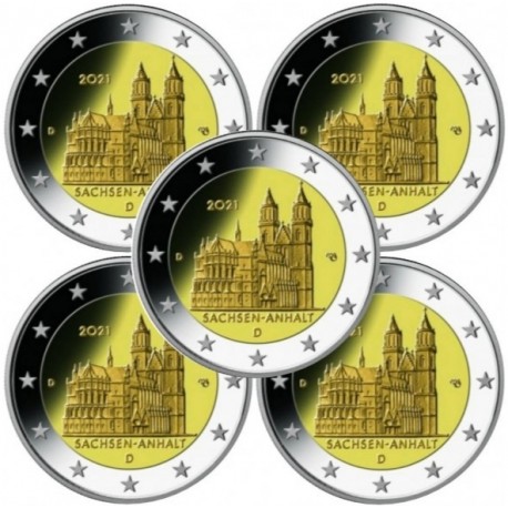 ALEMANIA 2 EUROS 2021 A+D+F+G+J SAJONIA Catedral de MAGDEBURGO 1ª MONEDA CONMEMORATIVA SC Germany BRD