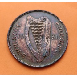 IRLANDA 1 PENIQUE 1931 GALLINA y POLLUELOS KM.3 MONEDA DE BRONCE MBC+ Ireland Eire 1 Penny