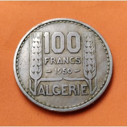 ARGELIA 100 FRANCOS 1950 ALEGORIA y ESCUDO KM.92 MONEDA DE NICKEL MBC Algeria Algerie COLONIA DE FRANCIA
