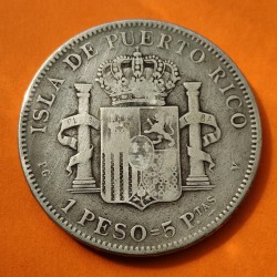 ALFONSO XIII PUERTO RICO 5 PESETAS 1895 PGV PLATA RARA ESPAÑA