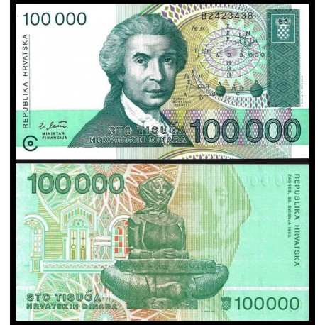 CROACIA 100000 DINARA 1993 RUDER BOSKOVIC Pick 27 BILLETE SC Croatia 10000 Dinar UNC BANKNOTE