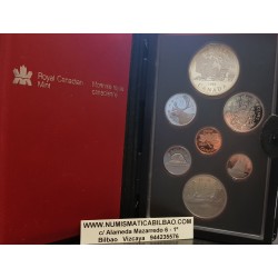 CANADA 1981 PRESTIGE SET 1+5+10+25+50 Centavos + 1 Dolar CANOA Nickel + 1 DOLAR 1981 TRANS-CANADA RAILWAY TREN PLATA 7 monedas