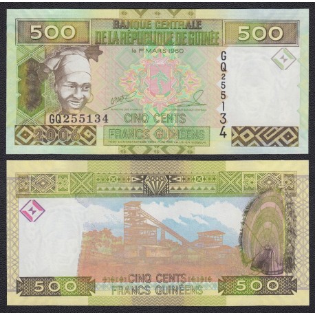 GUINEA 500 FRANCOS 2006 NATIVA y FABRICA Pick 47A BILLETE SC Guinee 500 Francs UNC BANKNOTE