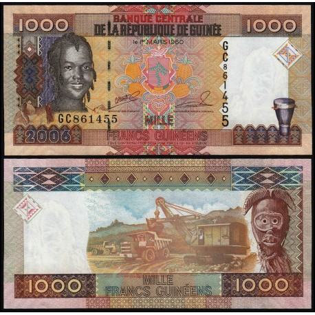 GUINEA 1000 FRANCOS 2006 NIÑA, EXCAVADORA y CAMION Pick 40 BILLETE SC Guinee UNC BANKNOTE