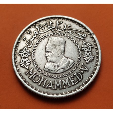 MARRUECOS 500 FRANCOS 1956 REY MOHAMED V KM.54 MONEDA DE PLATA MBC Morocco silver 500 Francs R2
