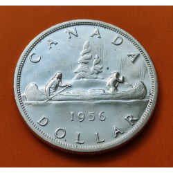 CANADA 1 DOLAR 1956 REINA ISABEL II INDIOS EN CANOA KM.54 MONEDA DE PLATA EBC Silver $1 Dollar VOYAGEUR QUEEN ELIZABETH II