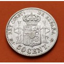 ESPAÑA Rey ALFONSO XII 50 CENTIMOS 1885 * 8/6 MSM REY y ESCUDO KM.685 MONEDA DE PLATA MBC+ Spain R/3