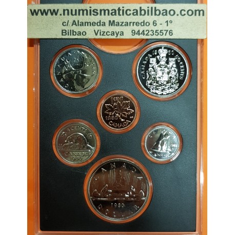 6 monedas x CANADA 1+5+10+25+50 CENTAVOS 1985 + 1 DOLAR 1985 INDIOS EN CANOA ISABEL II PROOF @PROCEDEN DE ESTUCHE@