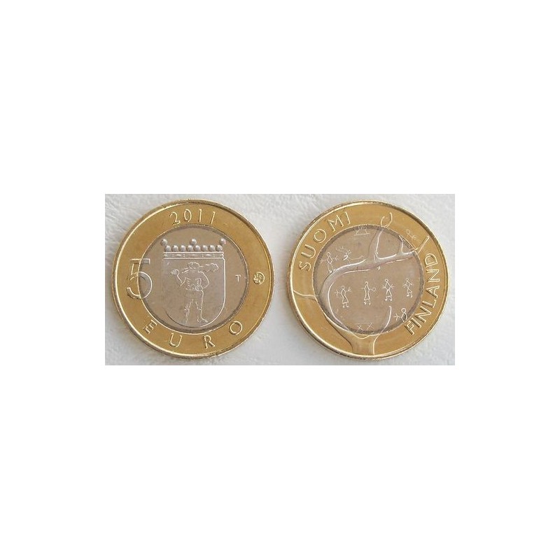 FINLANDIA 5 EUROS 2011 Provincia de LAPONIA - NIÑOS y CUERNOS DE RENO moneda nº 8 SC MONEDA BIMETALICA Finnland