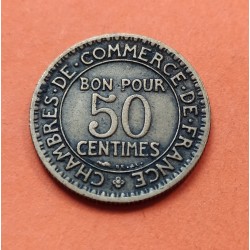 FRANCIA 50 CENTIMOS 1924 DIOS MERCURIO Chambres de Commerce KM.884A MONEDA DE LATON MBC+ France 50 Centimes