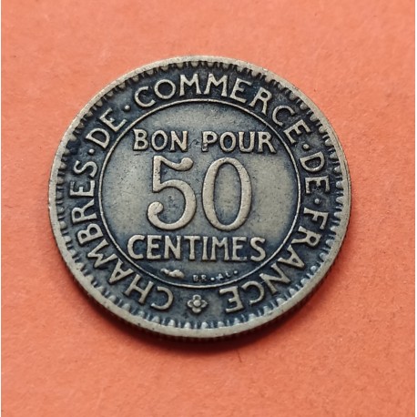 FRANCIA 50 CENTIMOS 1924 DIOS MERCURIO Chambres de Commerce KM.884A MONEDA DE LATON MBC+ France 50 Centimes