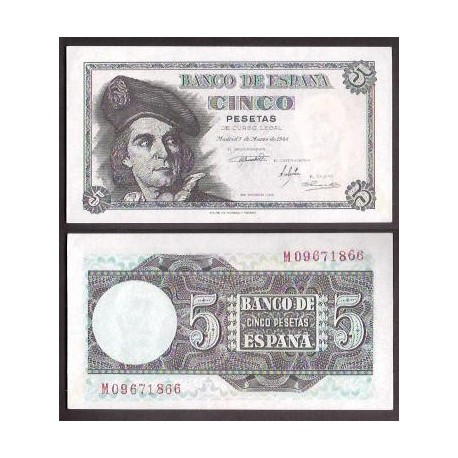 ESPAÑA 5 PESETAS 1948 MARZO 5 JUAN SEBASTIAN ELCANO M866 BILLETE SC @SOMBRAS@