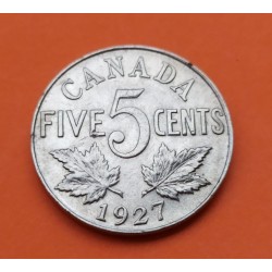 CANADA 5 CENTAVOS 1927 REY JORGE V y HOJAS KM.29 MONEDA DE NICKEL MBC 5 Cent