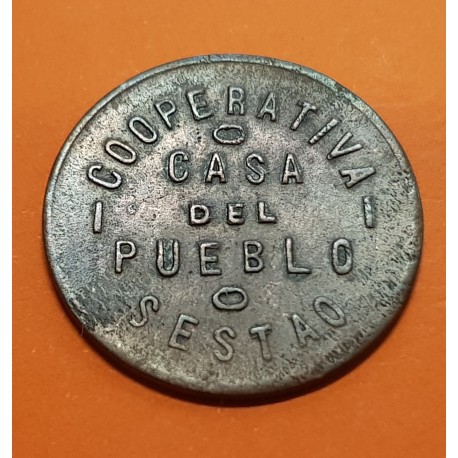 . 1 PESETA 1938 FICHA COOPERATIVA CASA DEL PUEBLO SESTAO VIZCAYA