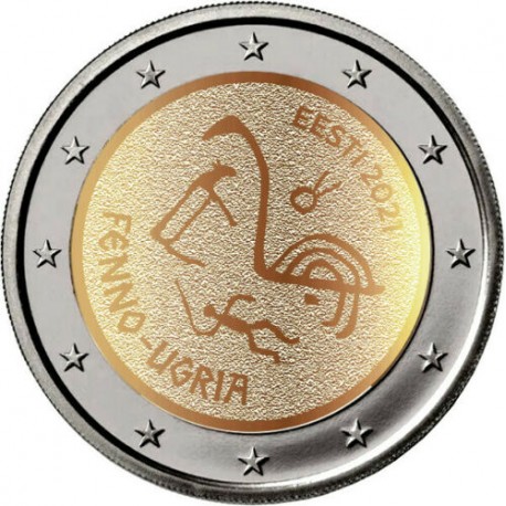 .@ENVIO INMEDIATO@ ESTONIA 2 EUROS 2021 PUEBLOS UGROFINESES Pinturas Rupestres SC 1ª MONEDA CONMEMORATIVA Estonie Eesti