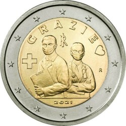 .@ENVIO 1 JULIO@ ITALIA 2 EUROS 2021 GRAZIE PROFESIONES SANITARIAS ANTI COVID19 SC 2ª MONEDA CONMEMORATIVA Italy