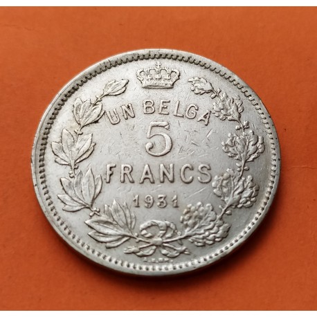 BELGICA 5 FRANCOS 1931 / UN BELGA ALBERT ROI DES BELGES KM.97.1 MONEDA DE NICKEL MBC Belgium